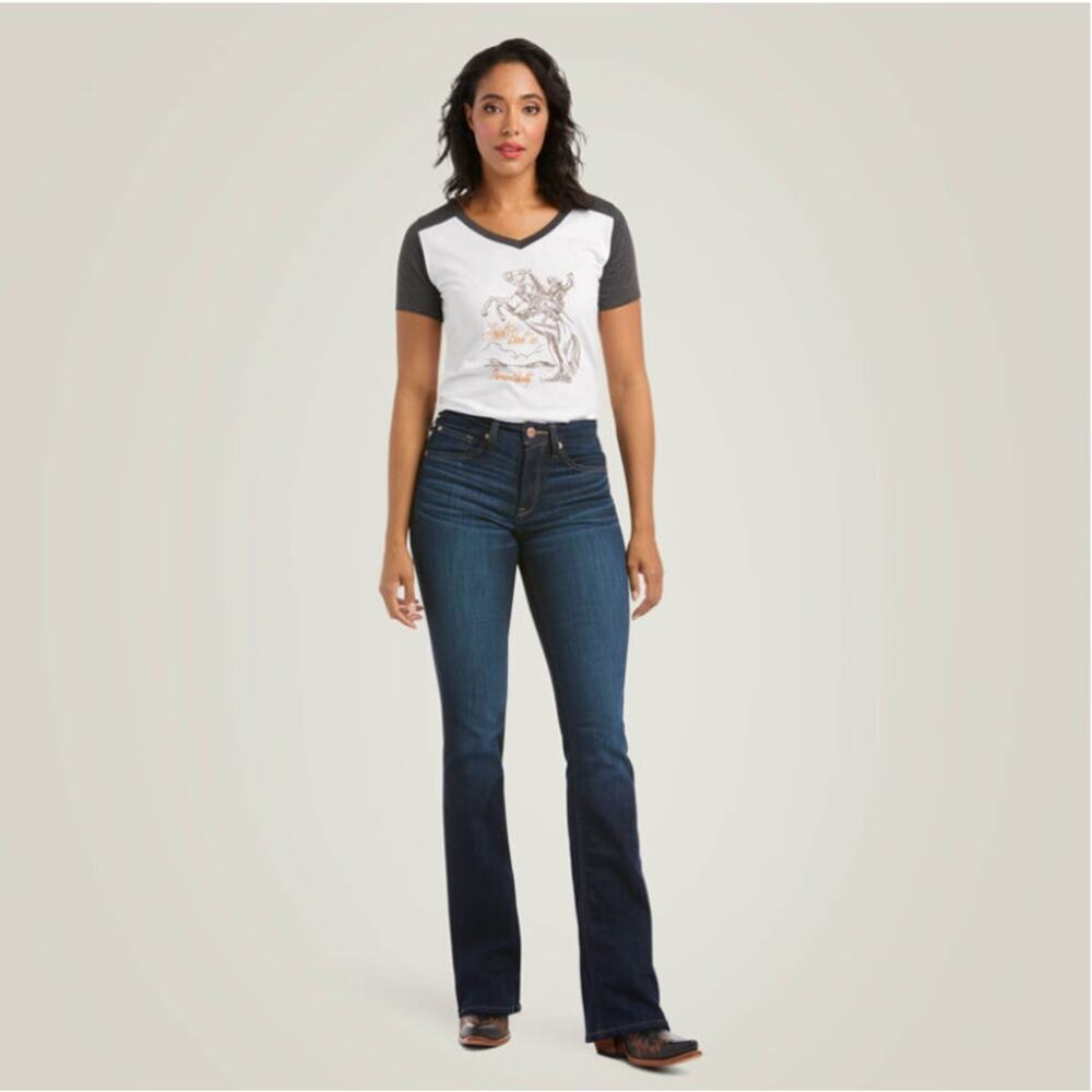 Ariat R.E.A.L. High Rise Ballary Boot Cut Jean Women's 33R‎ Riding Denim Stretch